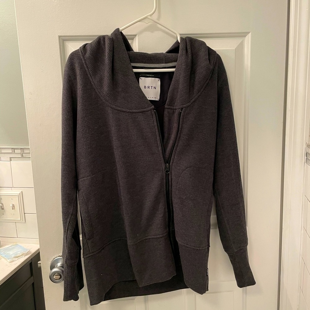 Burton grey fleece hooded zip up size L